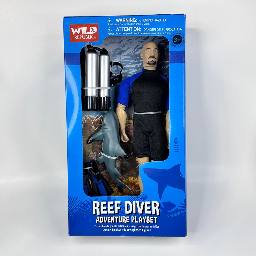 Wild Republic REEF DIVER Action Figure 6-Pieces Bull Shark Scuba Tanks Flippers